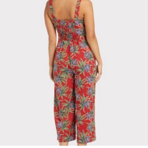 Moon River Tropical Jumpsuit Capri Length Jumper Romper rust green blue floral M - Picture 9 of 9
